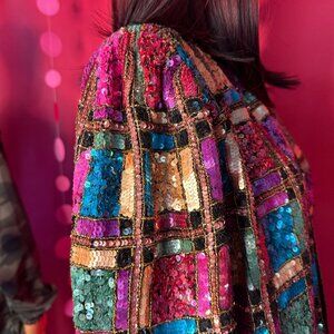 Vintage Lawrence Kazar Silk Sequin Blouse – 1980s Multicolor Party Top